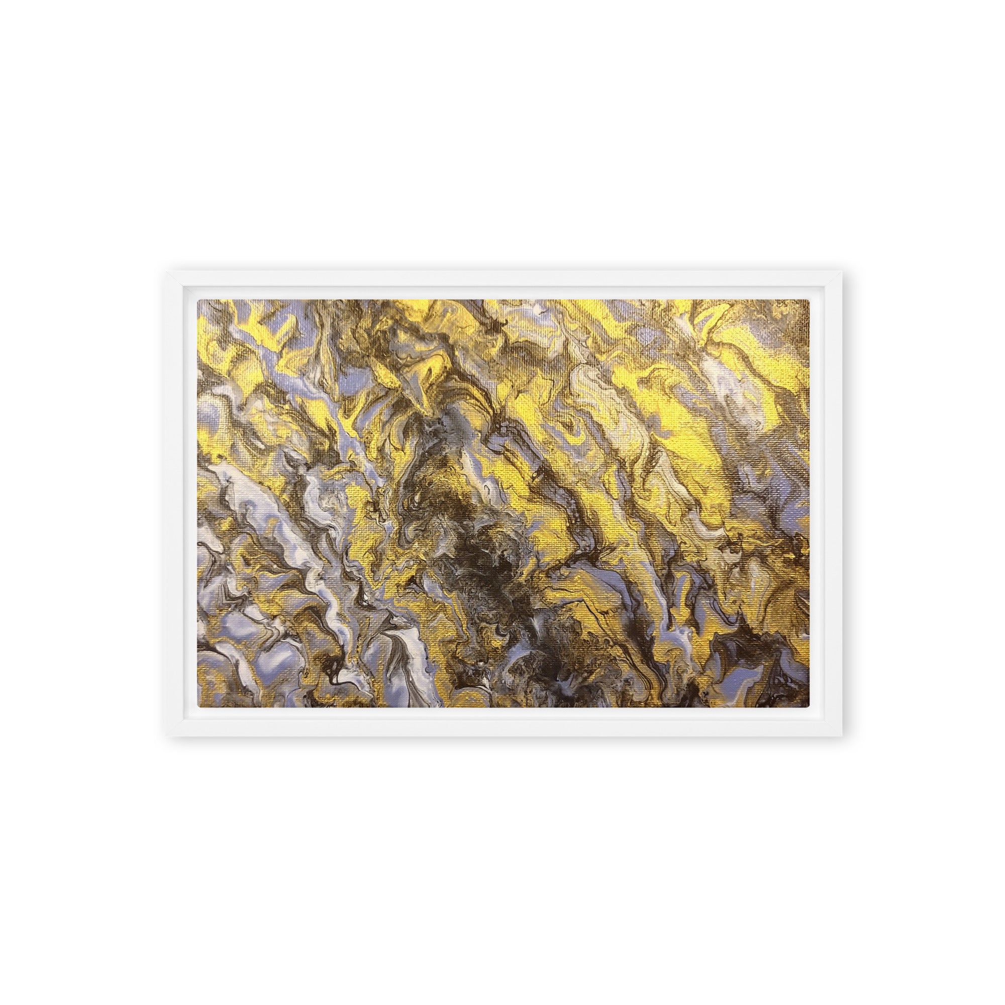 Gold Wave framed canvas print product view in brown frame, 12 x 16 inch universal size