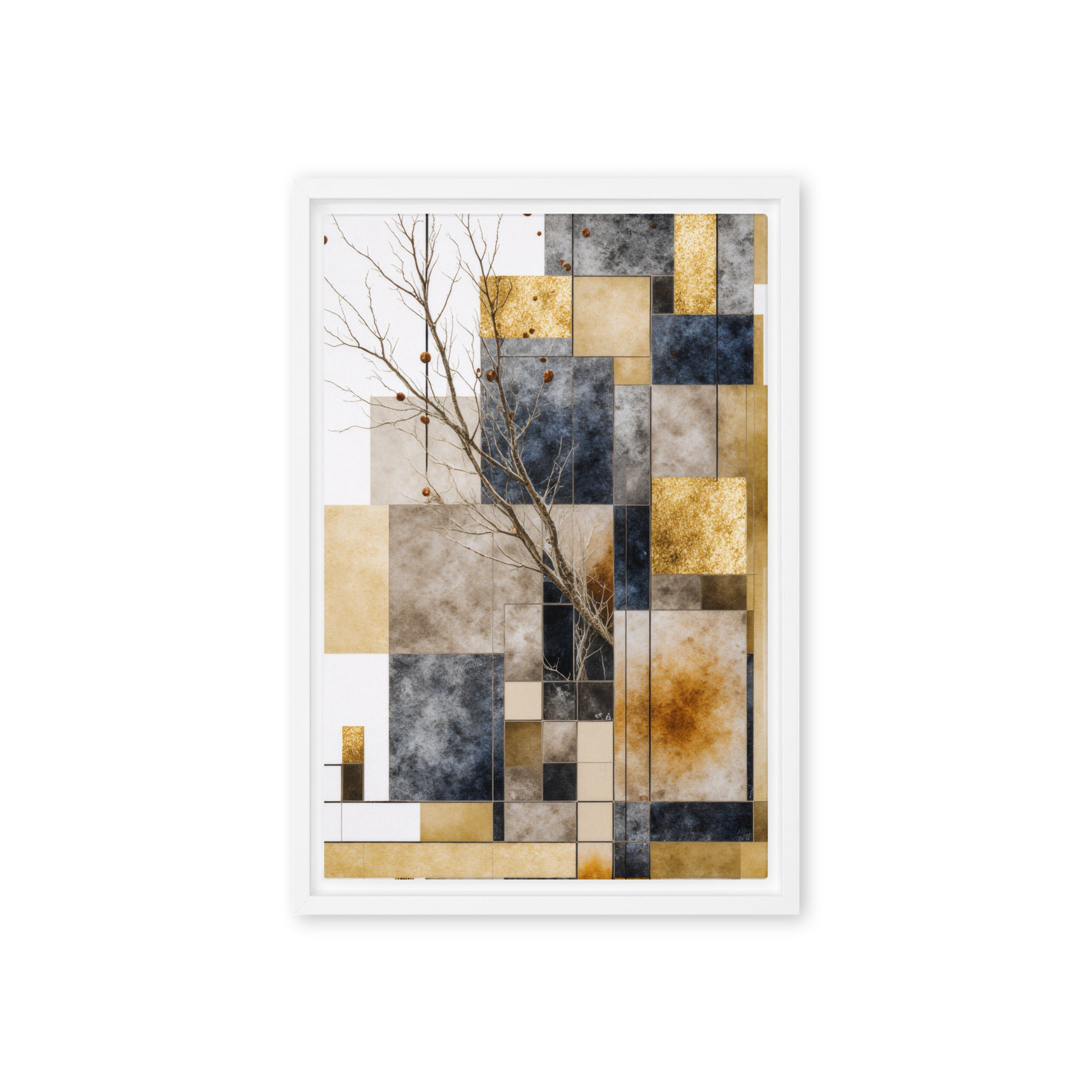 Scorie framed canvas print shown in front view in brown frame, 12 x 16 inch universal size