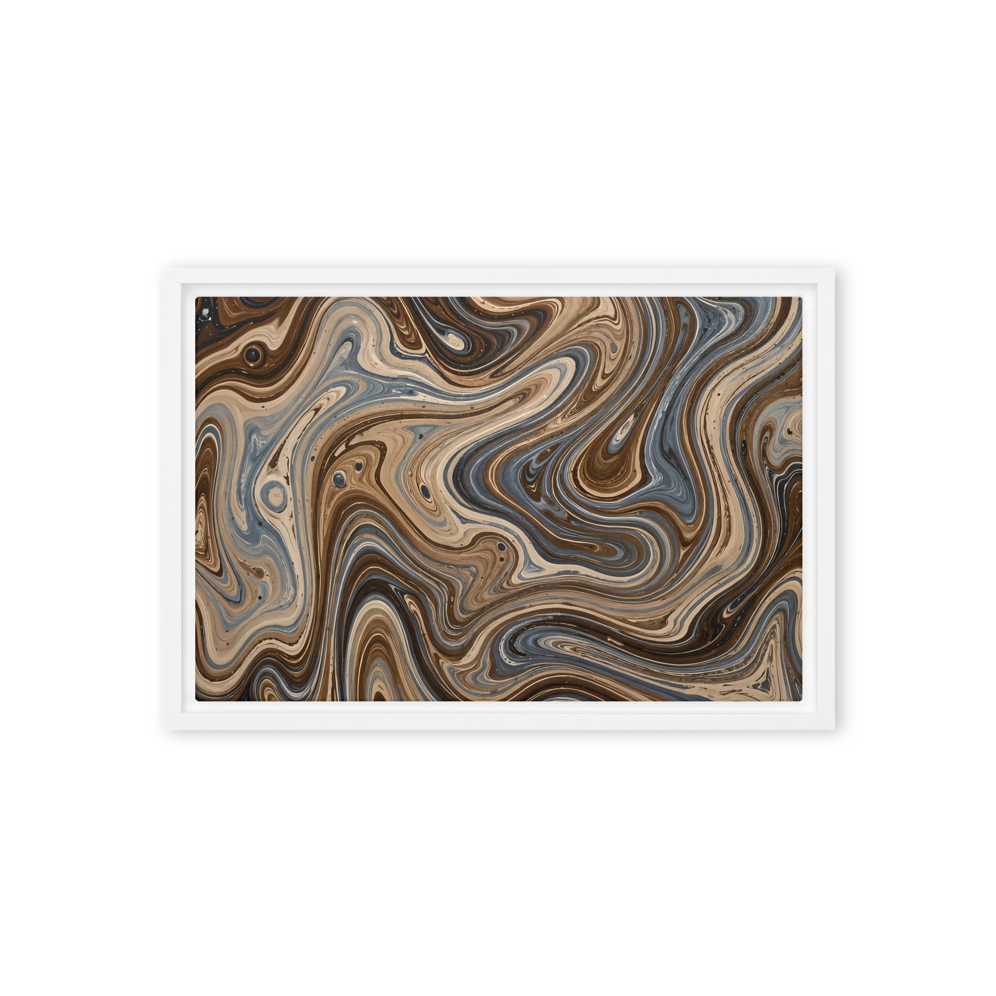 Café Mocha framed canvas print, front view in brown frame, 12 x 18 inch universal size