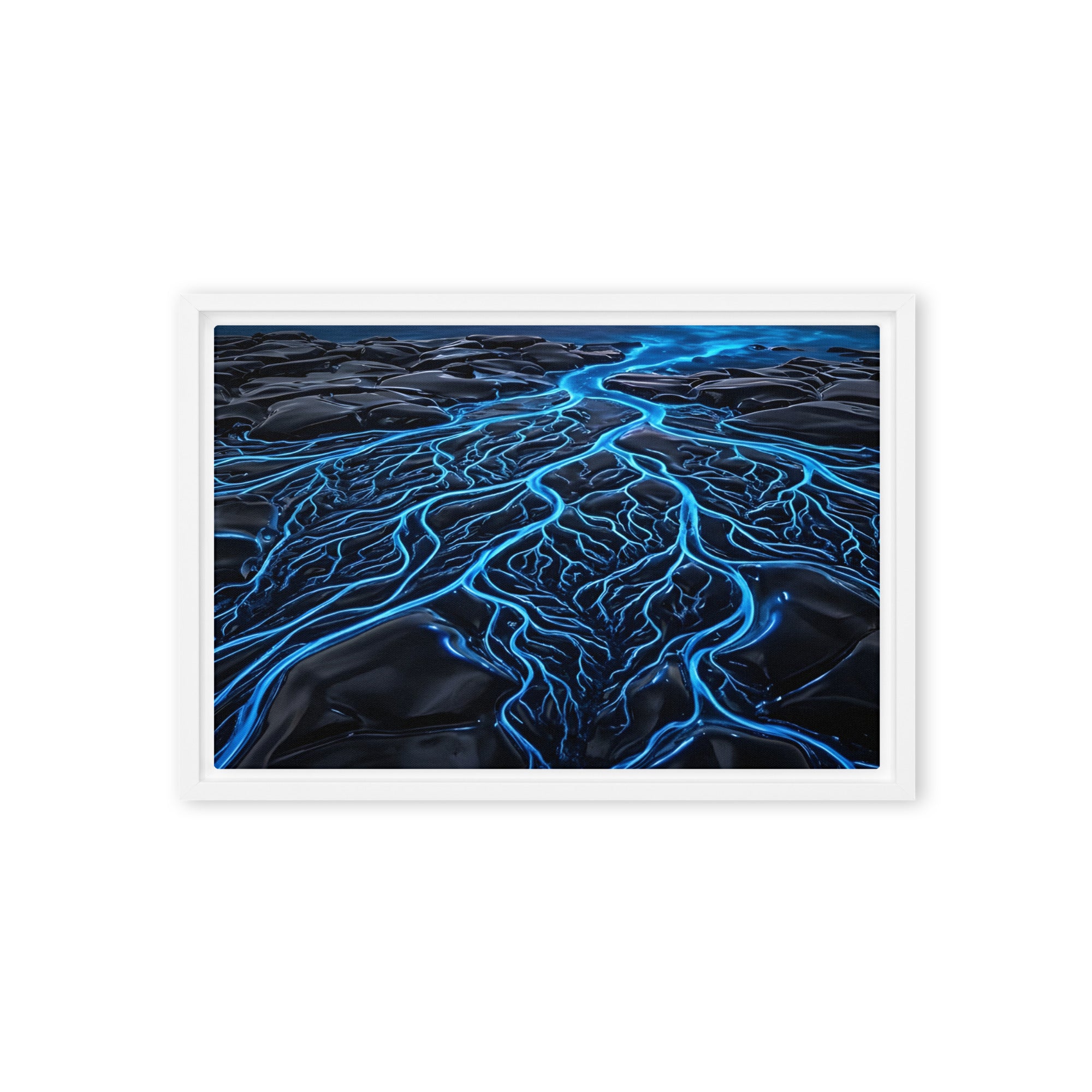 Caldera framed canvas print, front view in brown frame, 12 x 18 inch universal size