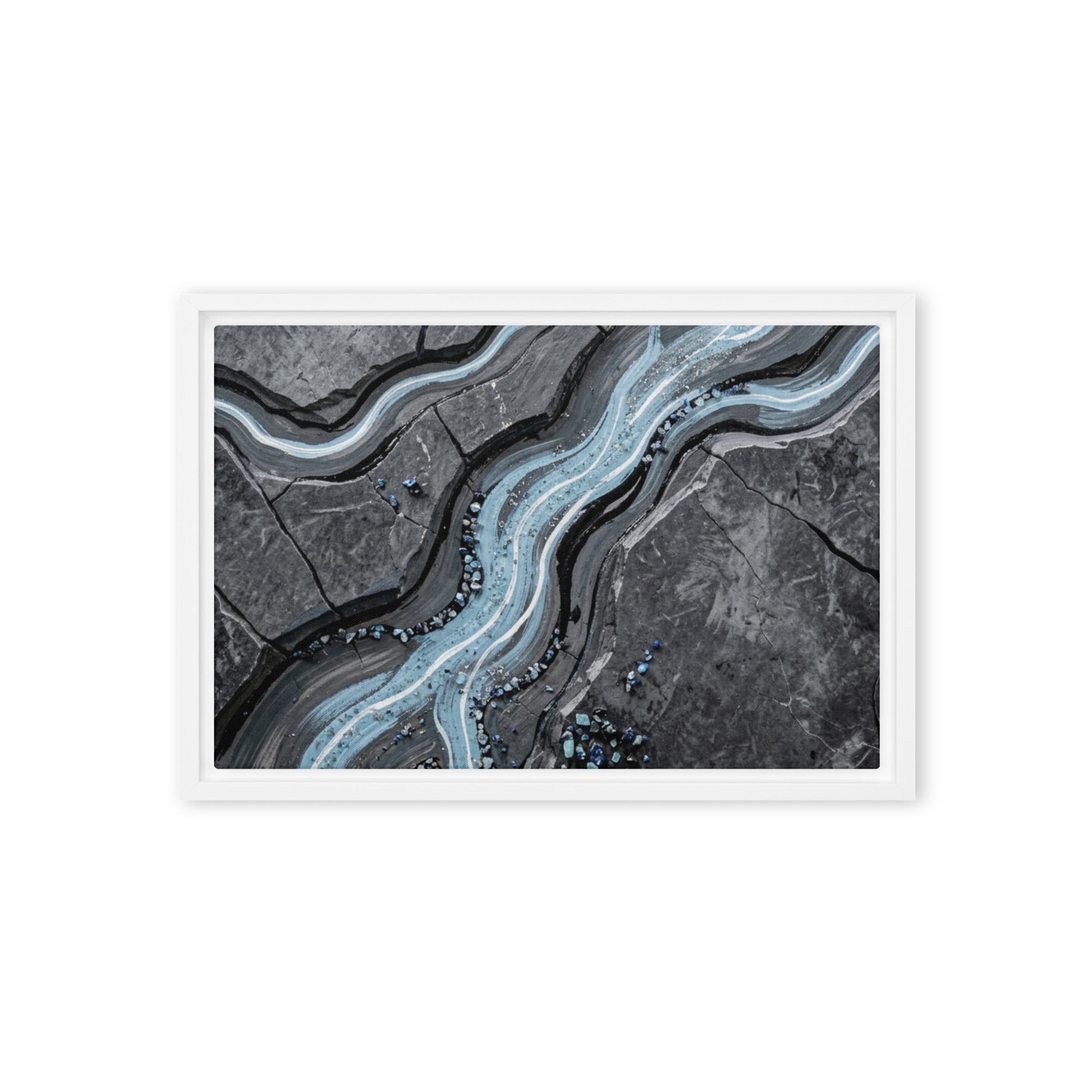 Viscosity framed canvas print product image in brown frame, 16 x 16 inch universal size