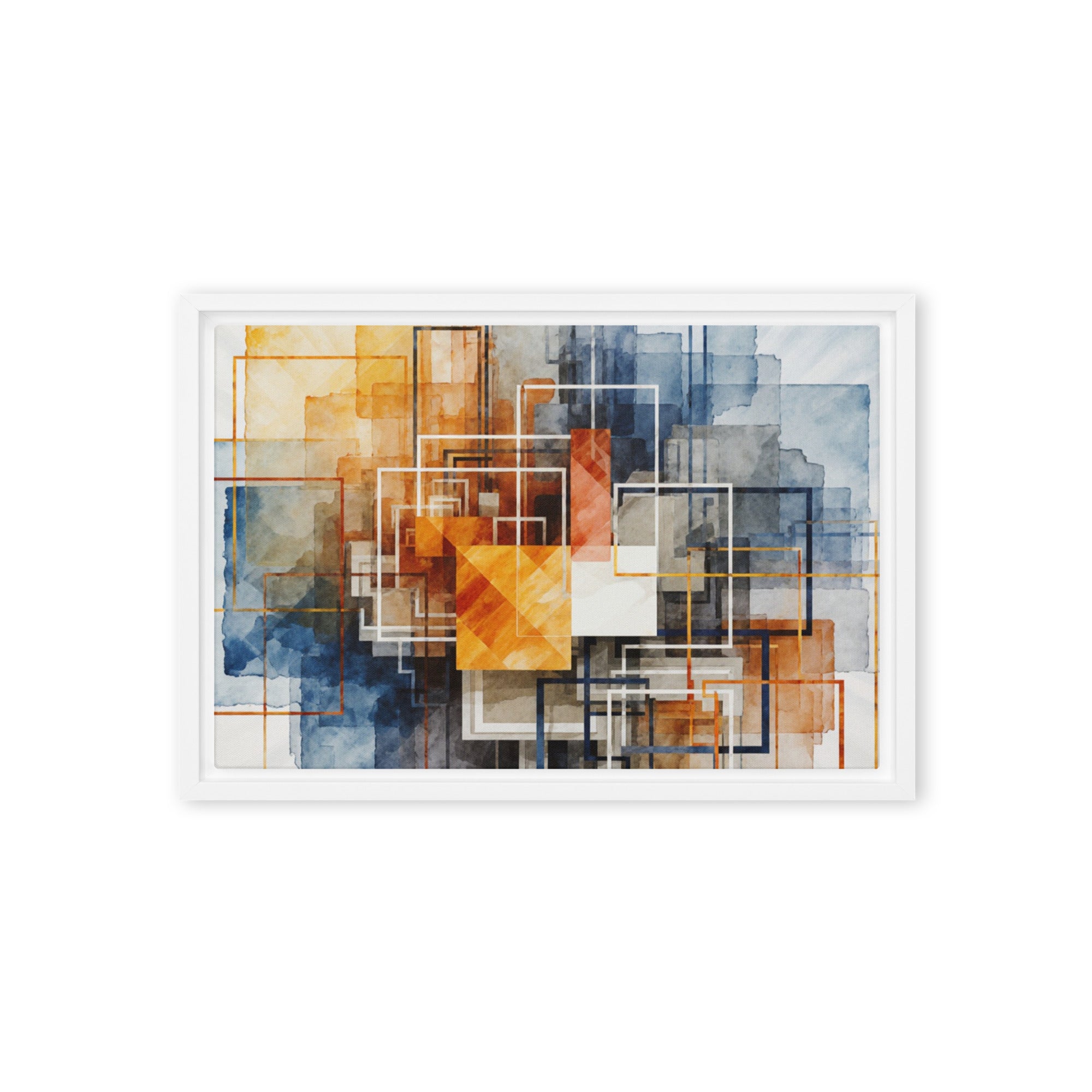 Reticle framed canvas print with product details shown in brown frame, 12 x 16 inch universal size