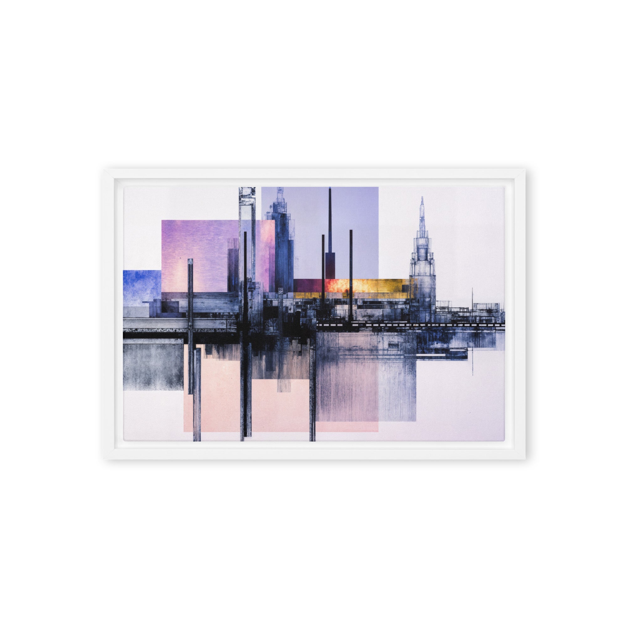 Escapes framed canvas print with product details shown in brown frame, 12 x 16 inch universal size