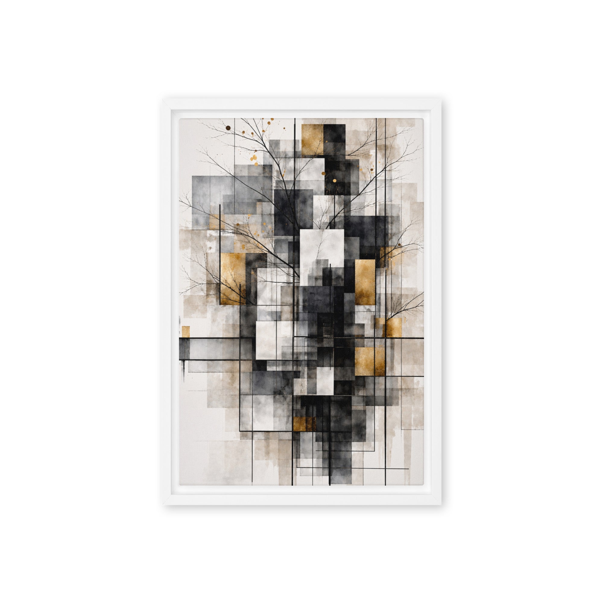 Avect framed canvas print with product details shown in brown frame, 12 x 16 inch universal size