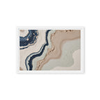 Striata framed canvas artwork with rhythmic bands of mineral color and sediment-like layers, shown on white.