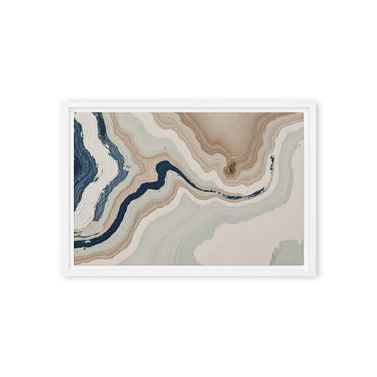 Terrace framed canvas artwork with stepped stone-like shelves and warm mineral gradients, shown on white.