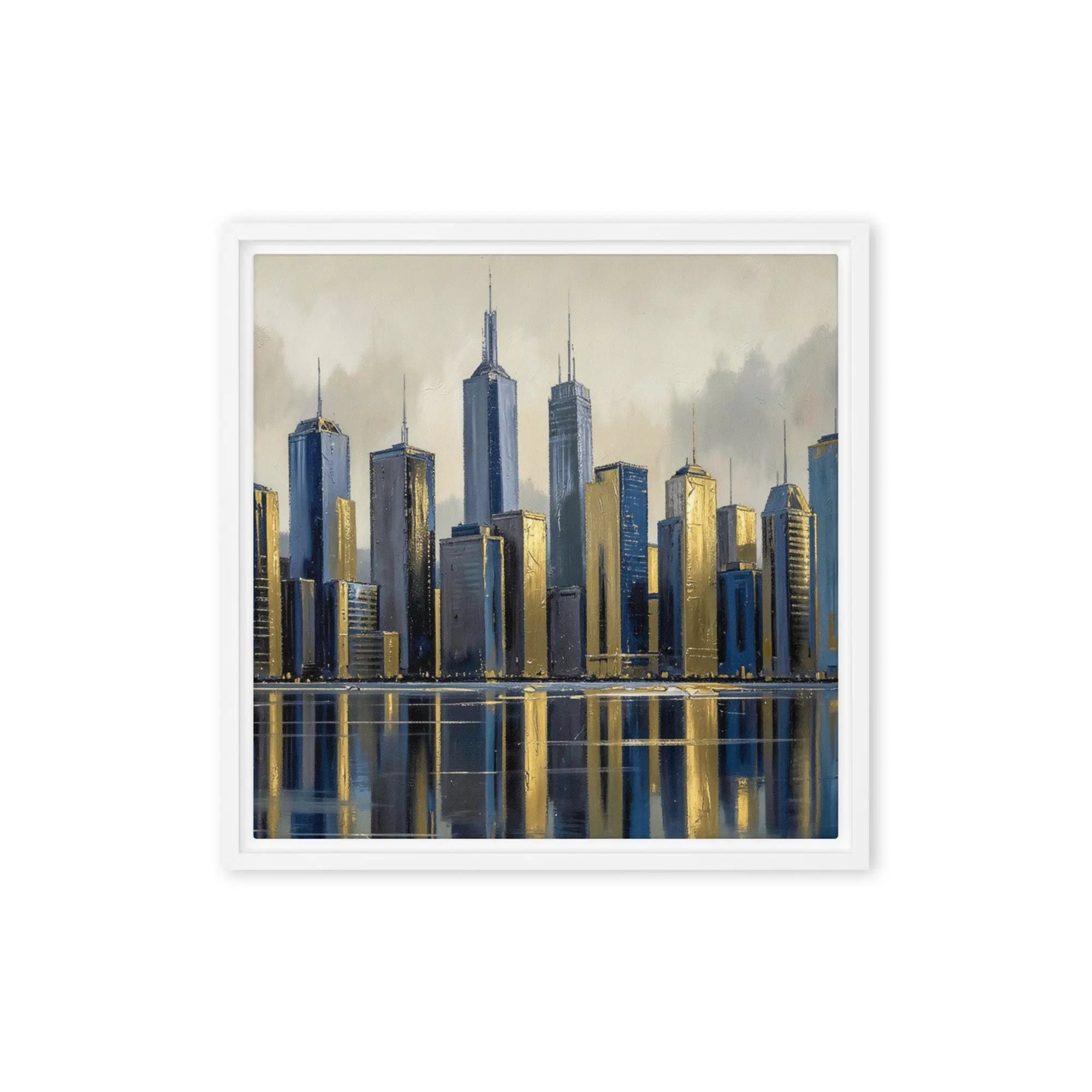 Lumina framed canvas skyline, front view in brown frame, 16 x 16 inch universal size