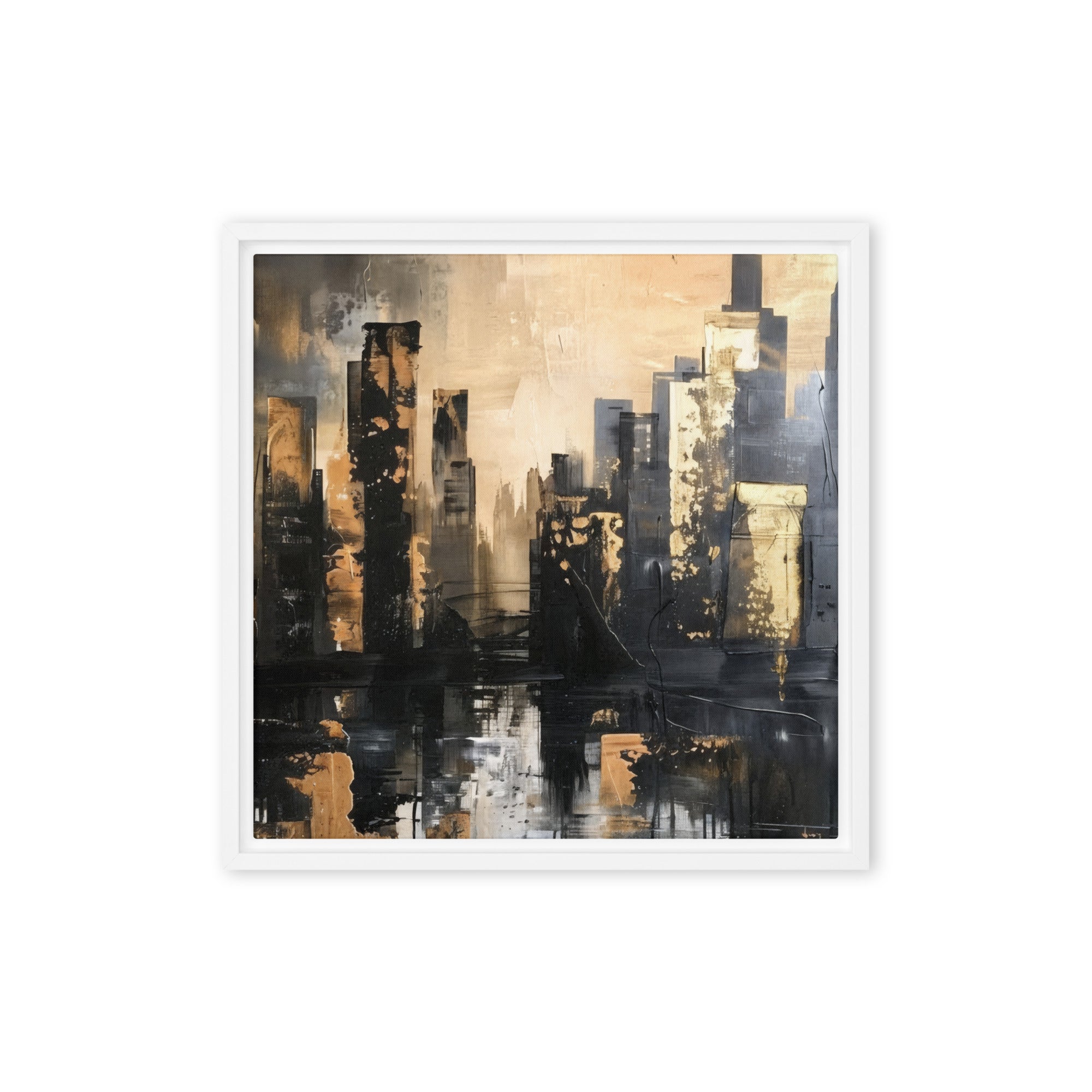 Sommet framed canvas skyline product image in brown frame, 12 x 16 inch universal size