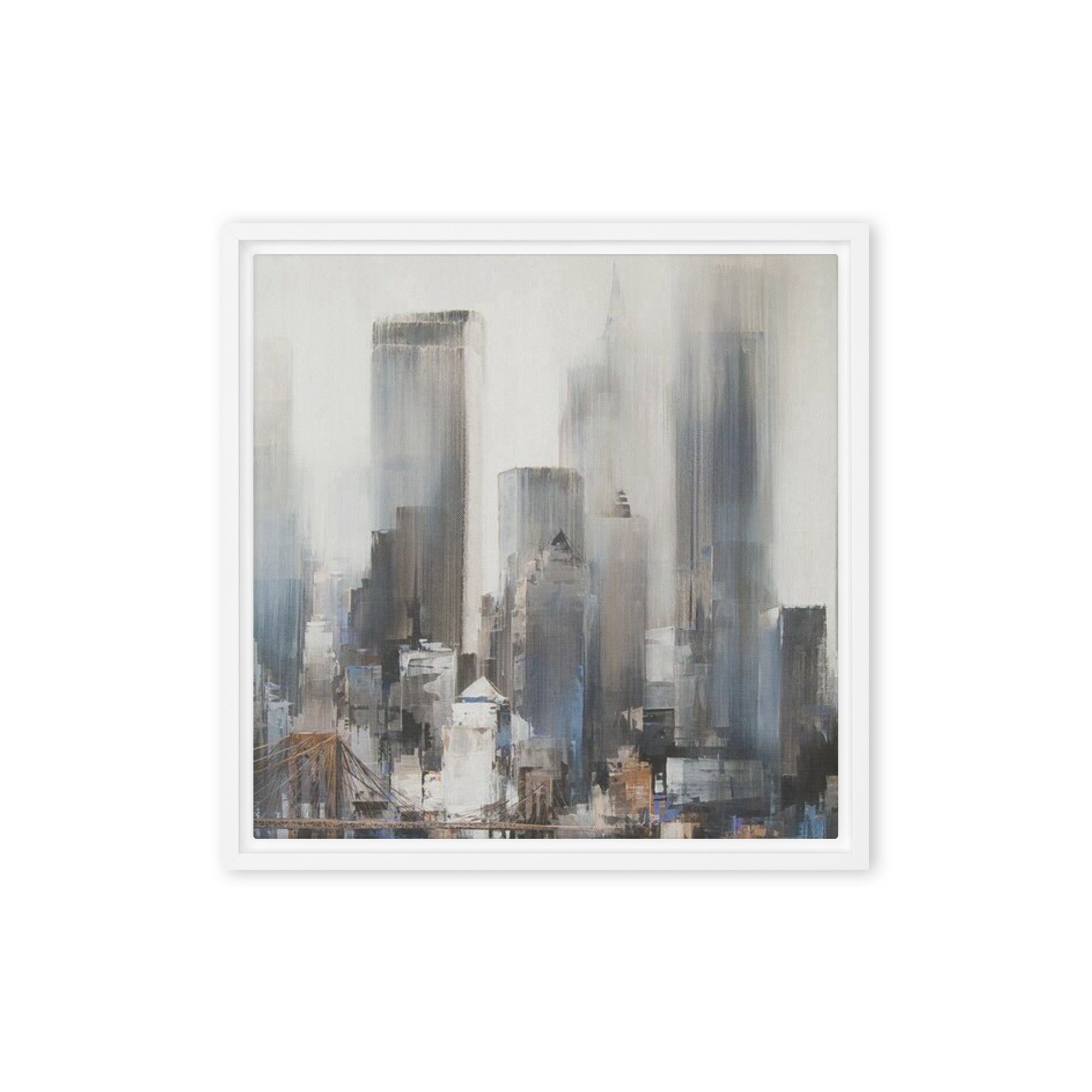 Vanguard framed canvas skyline, front view in white frame, 16 x 16 inch universal size