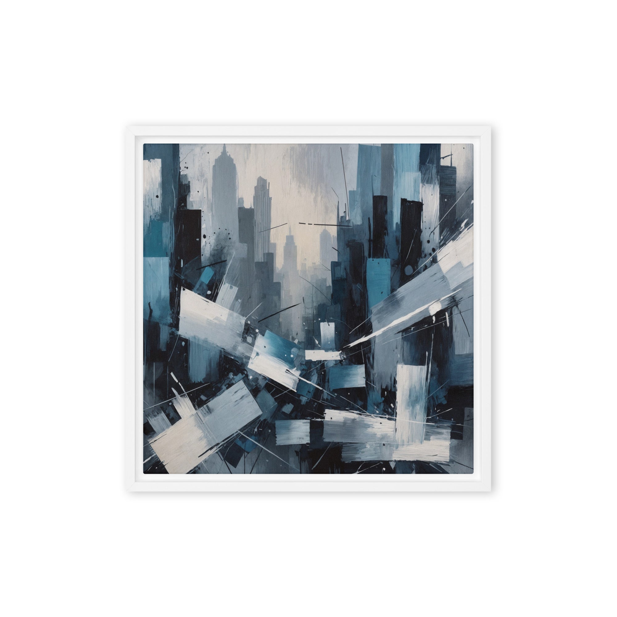 Zephyr framed canvas skyline product view in brown frame, 20 x 28 inch large size
