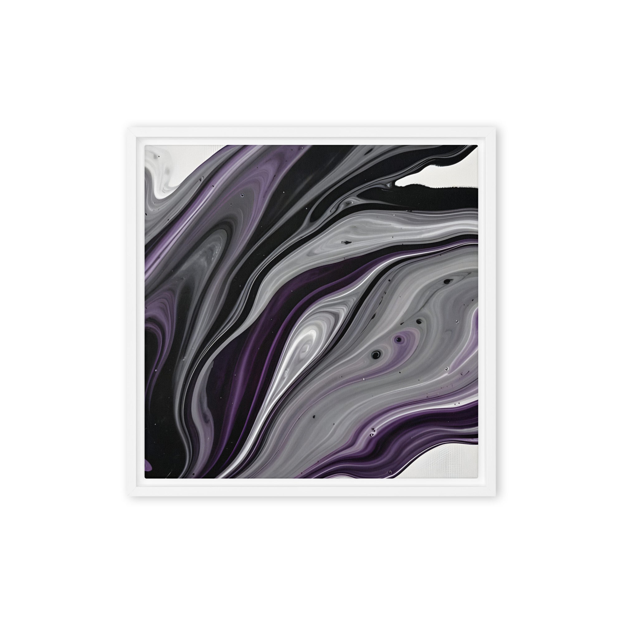 Amethyst Flow framed canvas print shown in front view in brown frame, 16 x 20 inch universal size