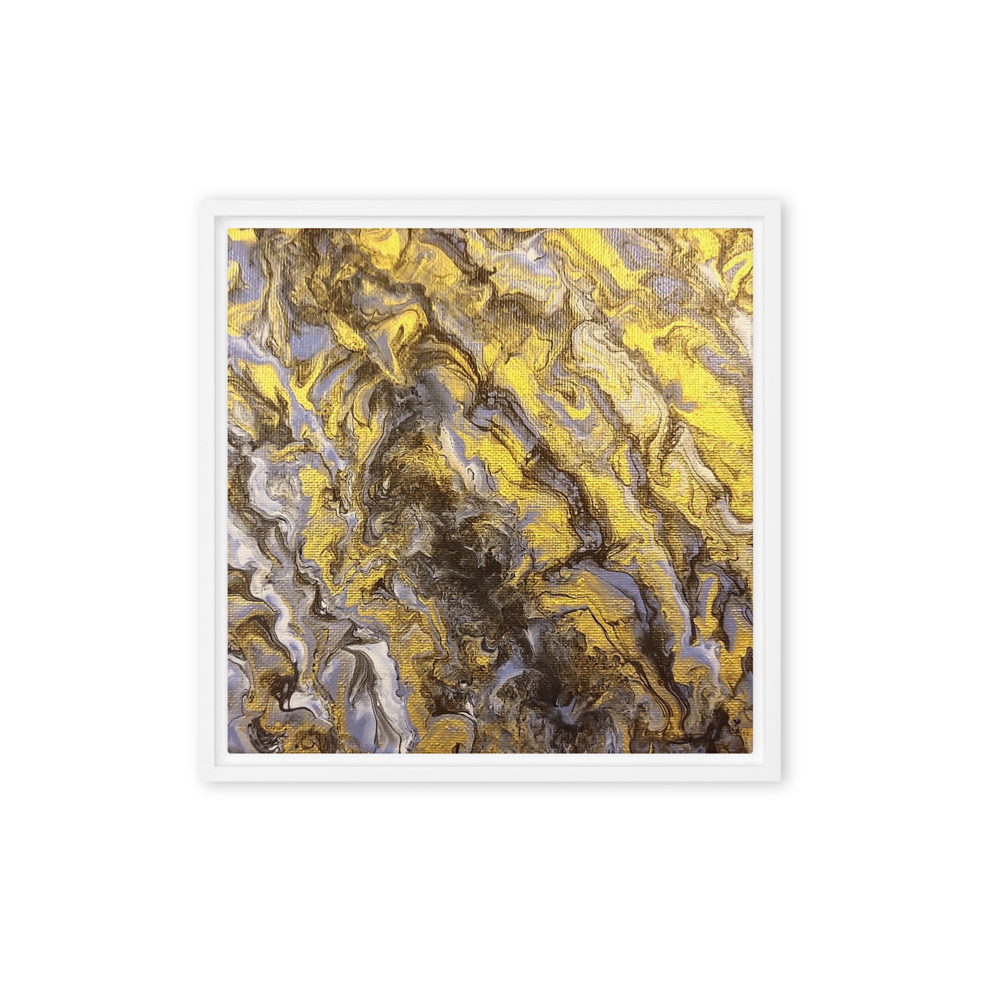 Gold Wave framed canvas print, front view in brown frame, 16 x 20 inch universal size