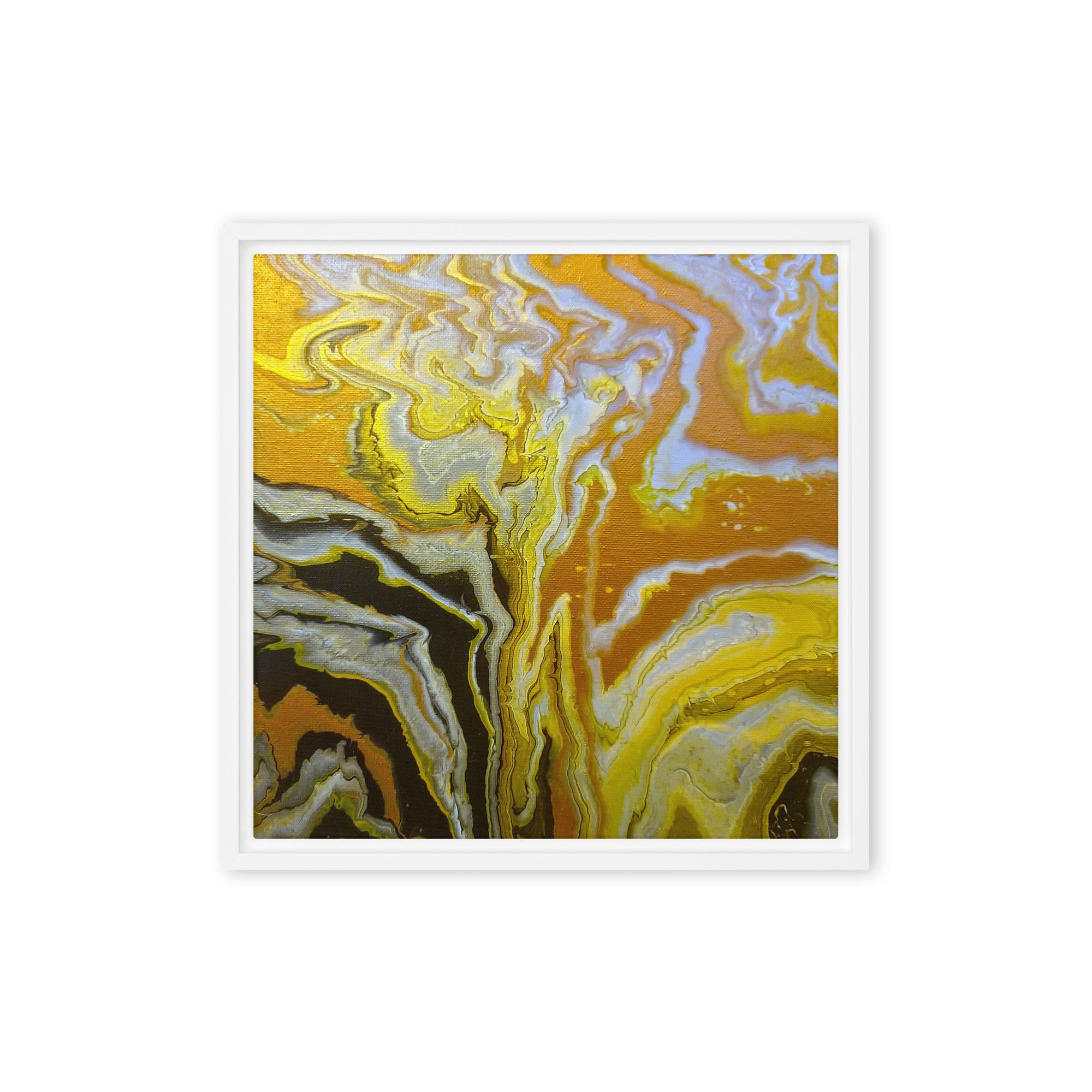 Golden Surge framed canvas print shown in front view in brown frame, 16 x 20 inch universal size