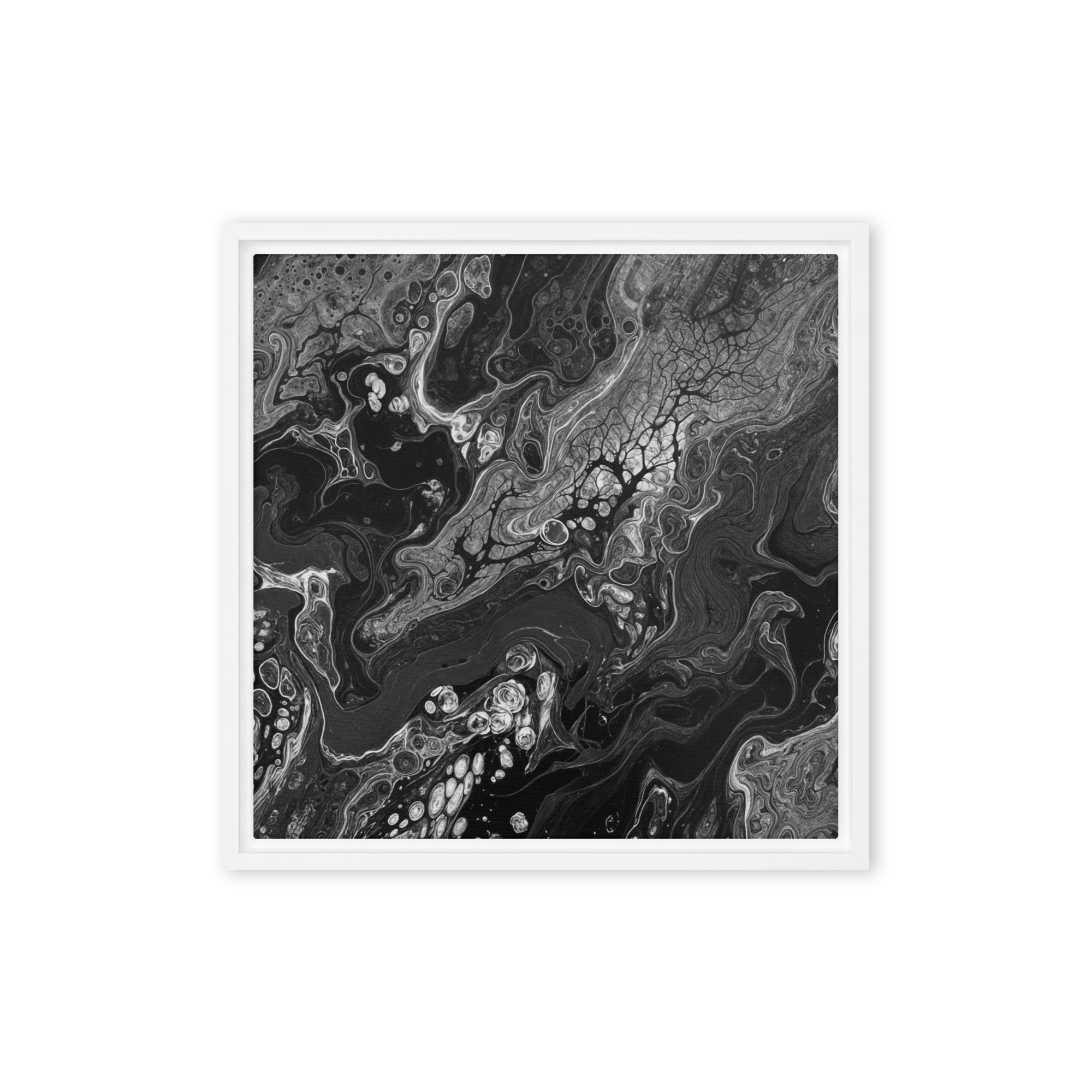 Dark Matter wall art product image as a framed canvas print in brown frame, 18 x 24 inch large size