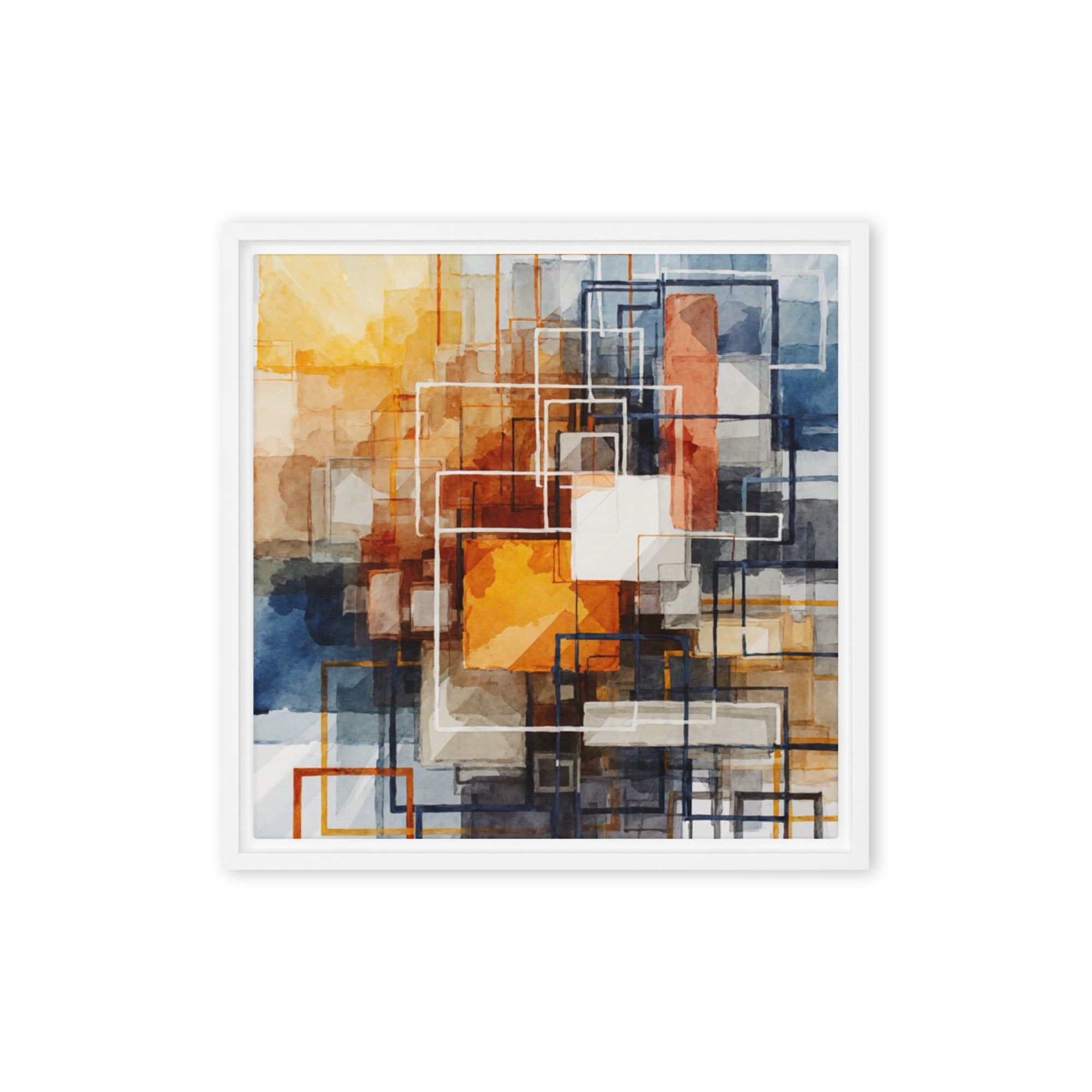 Plinth framed canvas print shown in front view in brown frame, 16 x 20 inch universal size