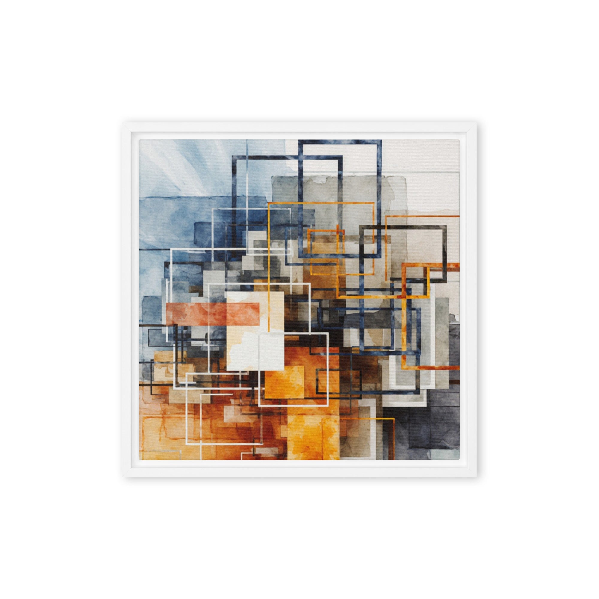Stratum wall art product image as a framed canvas print in brown frame, 18 x 24 inch large size