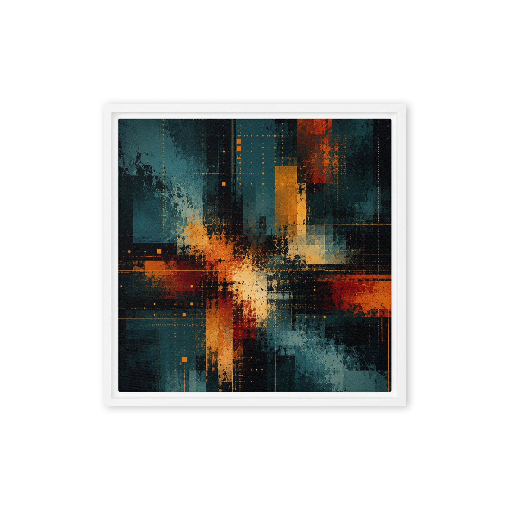 Axion framed canvas print shown in front view in brown frame, 16 x 20 inch universal size