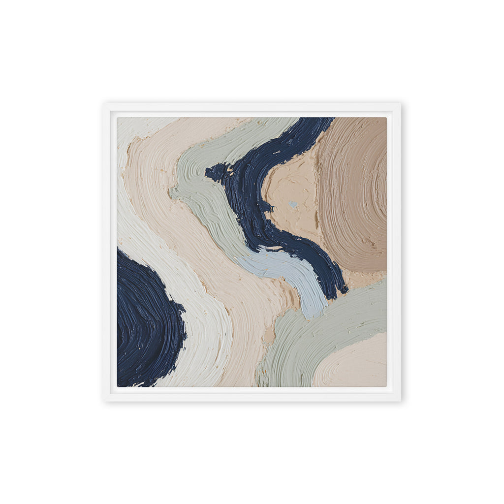 Marl framed canvas artwork with pale stone and soft clay tones with subtle visual texture, shown on white.
