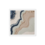 Striata framed canvas artwork with rhythmic bands of mineral color and sediment-like layers, shown on white.