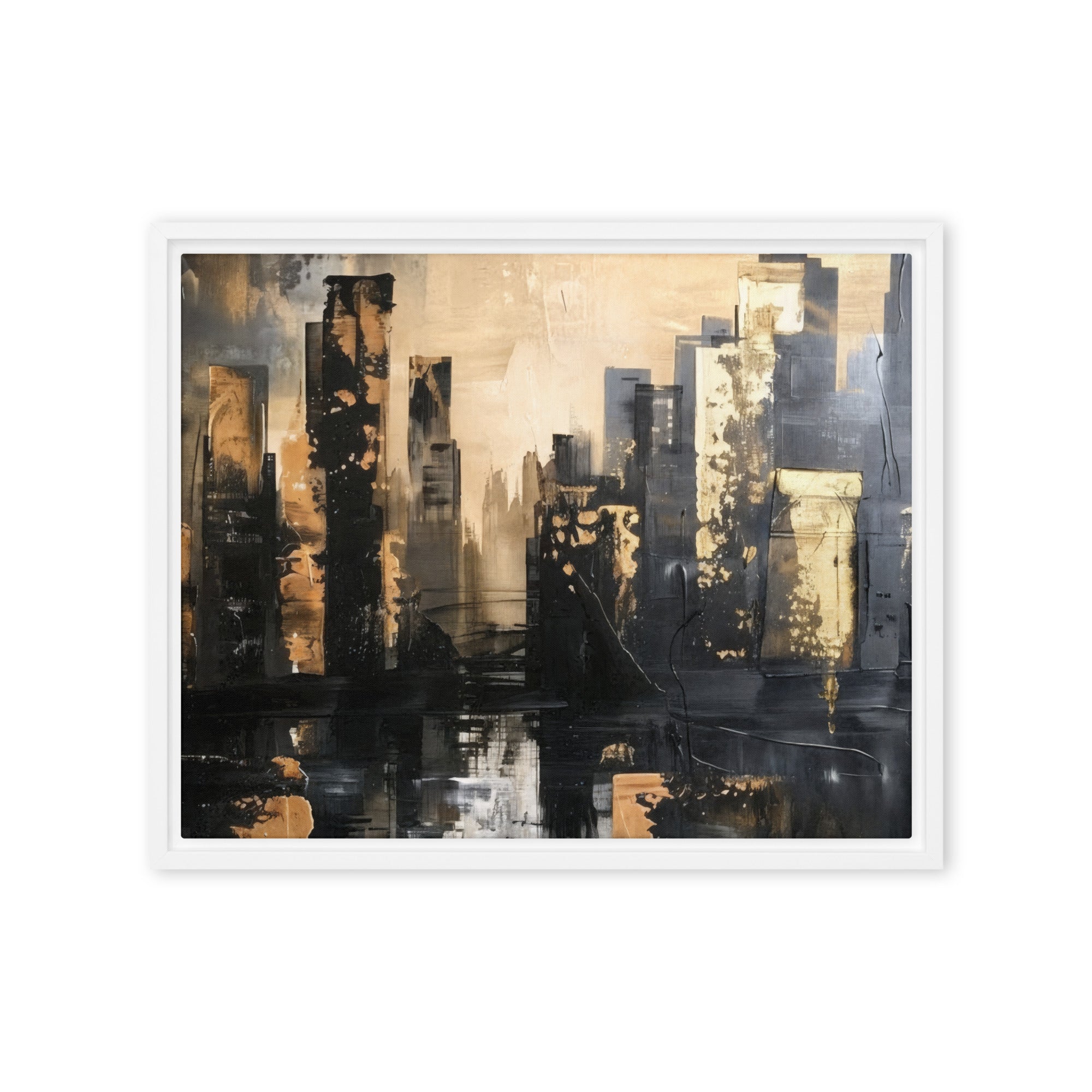 Sommet framed canvas skyline front-facing product image in brown frame, 16 x 20 inch universal size