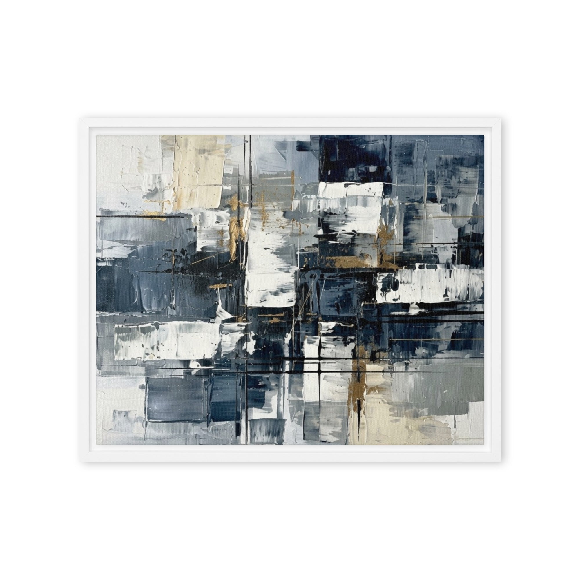 Calamity wall art product image as a framed canvas urban in brown frame, 16 x 16 inch universal size