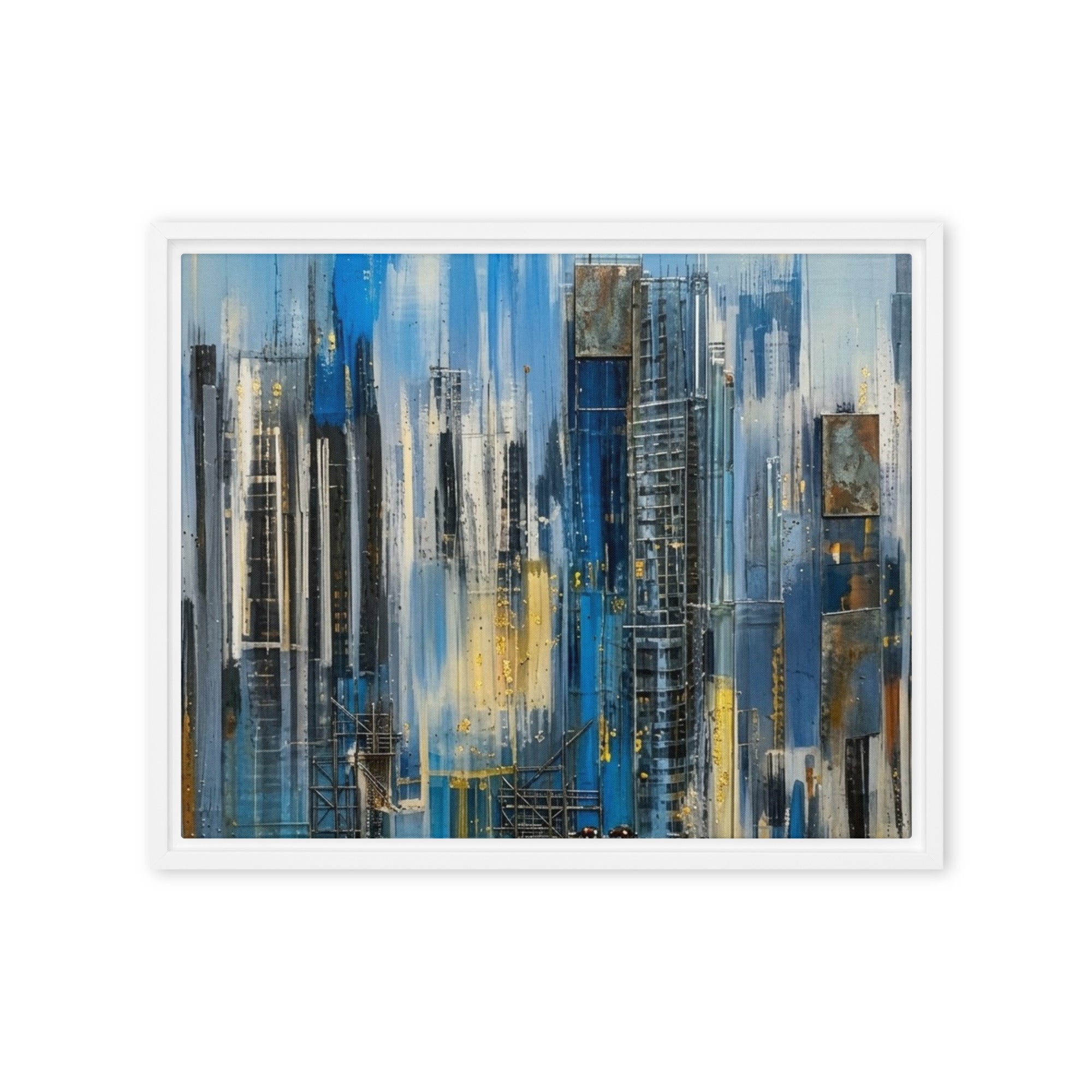 Facade framed canvas print product mockup in brown frame, 16 x 20 inch universal size