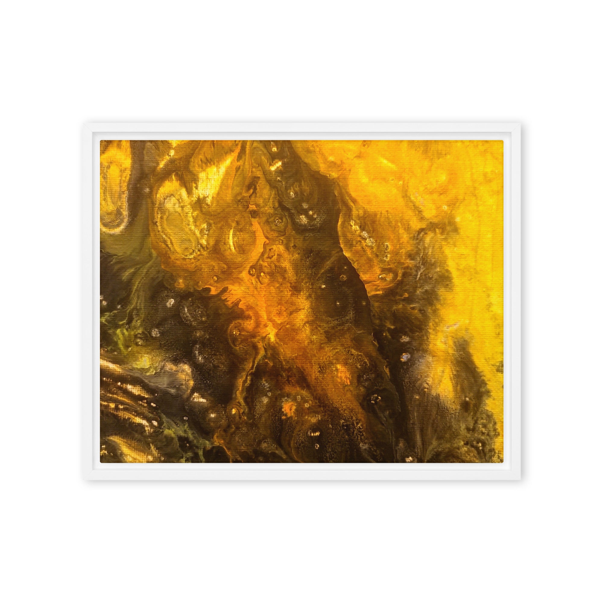 Flame framed canvas print wall display image in brown frame, 20 x 30 inch large size