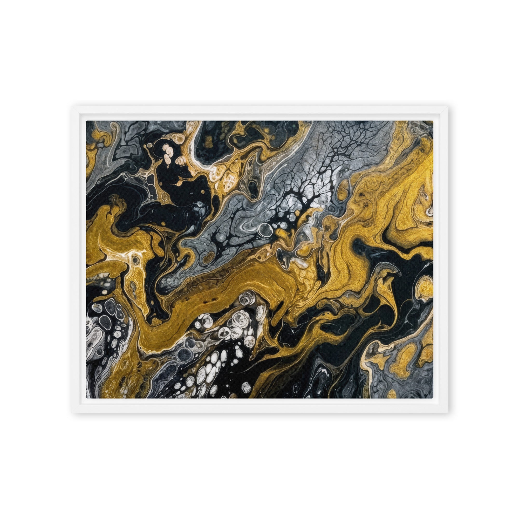 Aurum wall art product image as a framed canvas print in brown frame, 18 x 24 inch large size