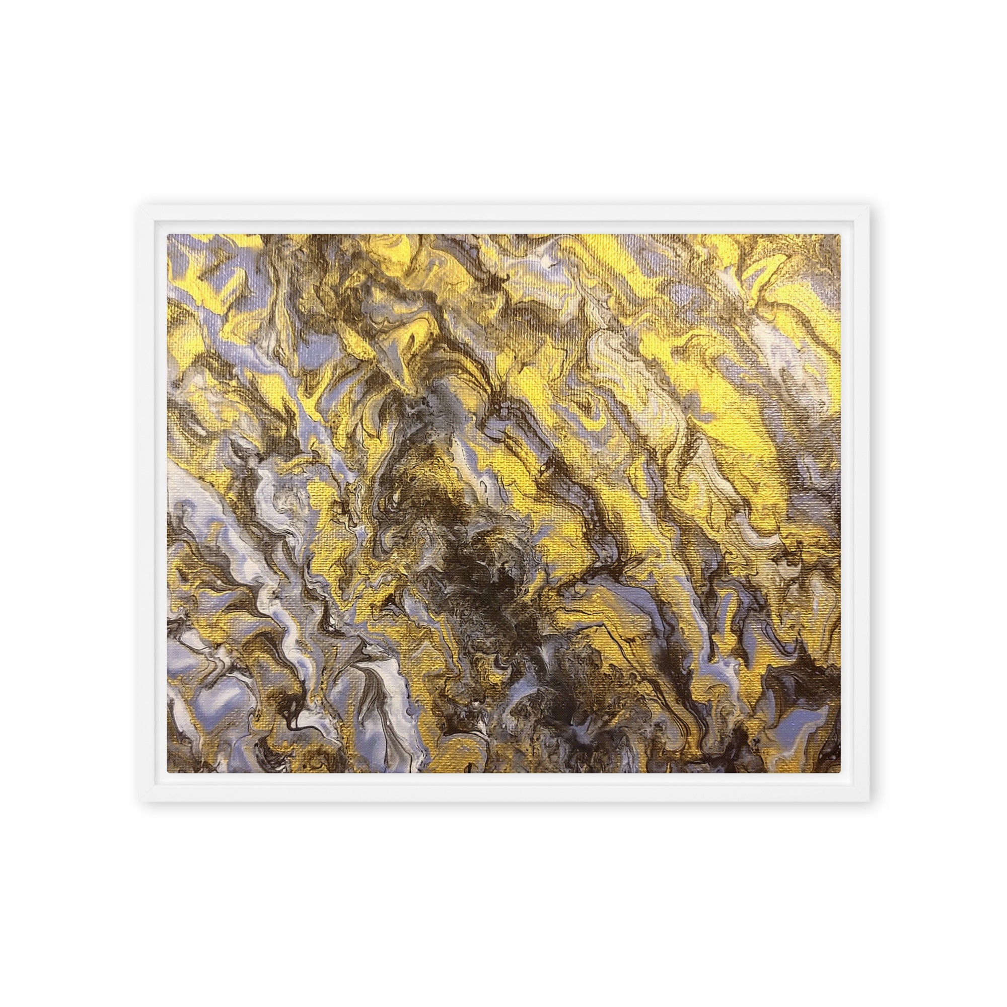 Gold Wave wall art product image as a framed canvas print in brown frame, 20 x 30 inch large size