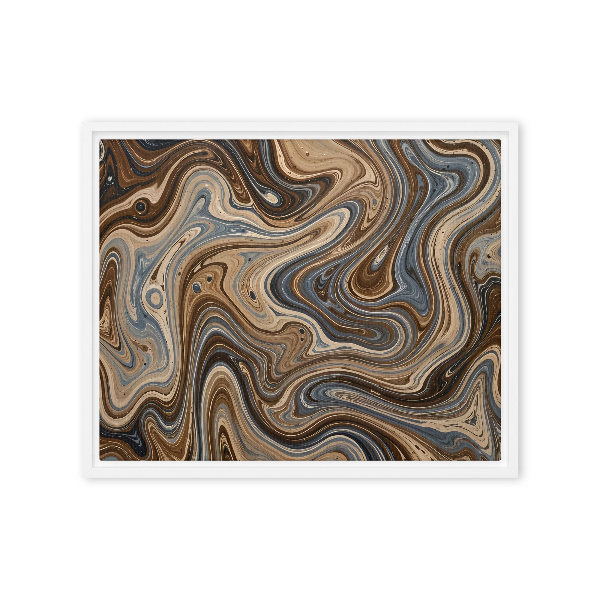 Café Mocha framed canvas print product mockup in brown frame, 24 x 32 inch large size