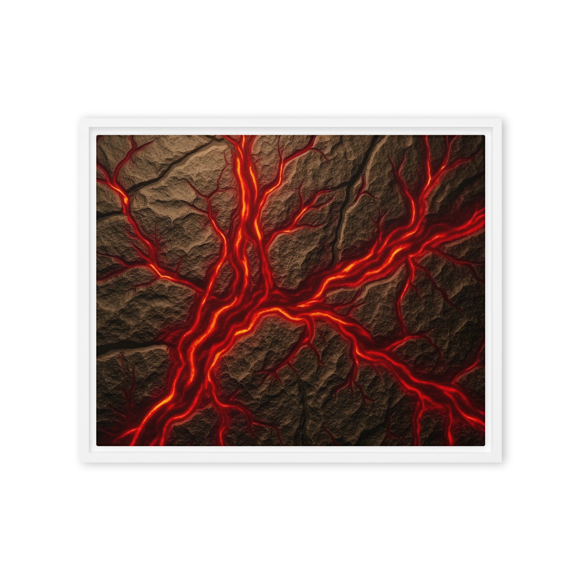 Magma framed canvas print product mockup in brown frame, 24 x 32 inch large size