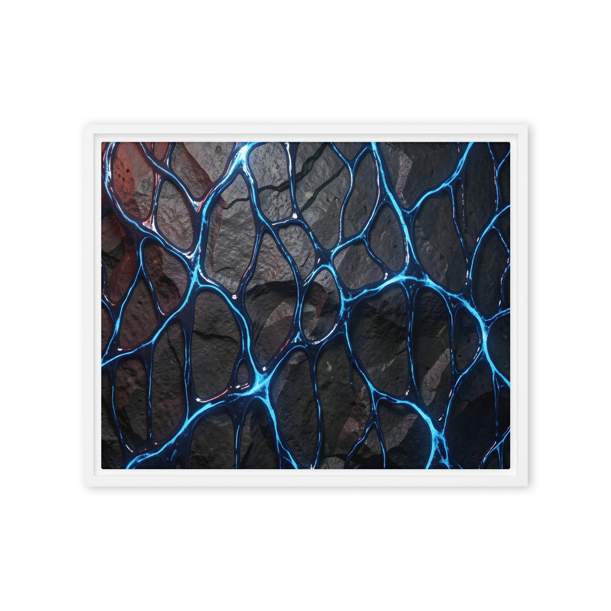 Magmatic framed canvas print product mockup in brown frame, 24 x 32 inch large size