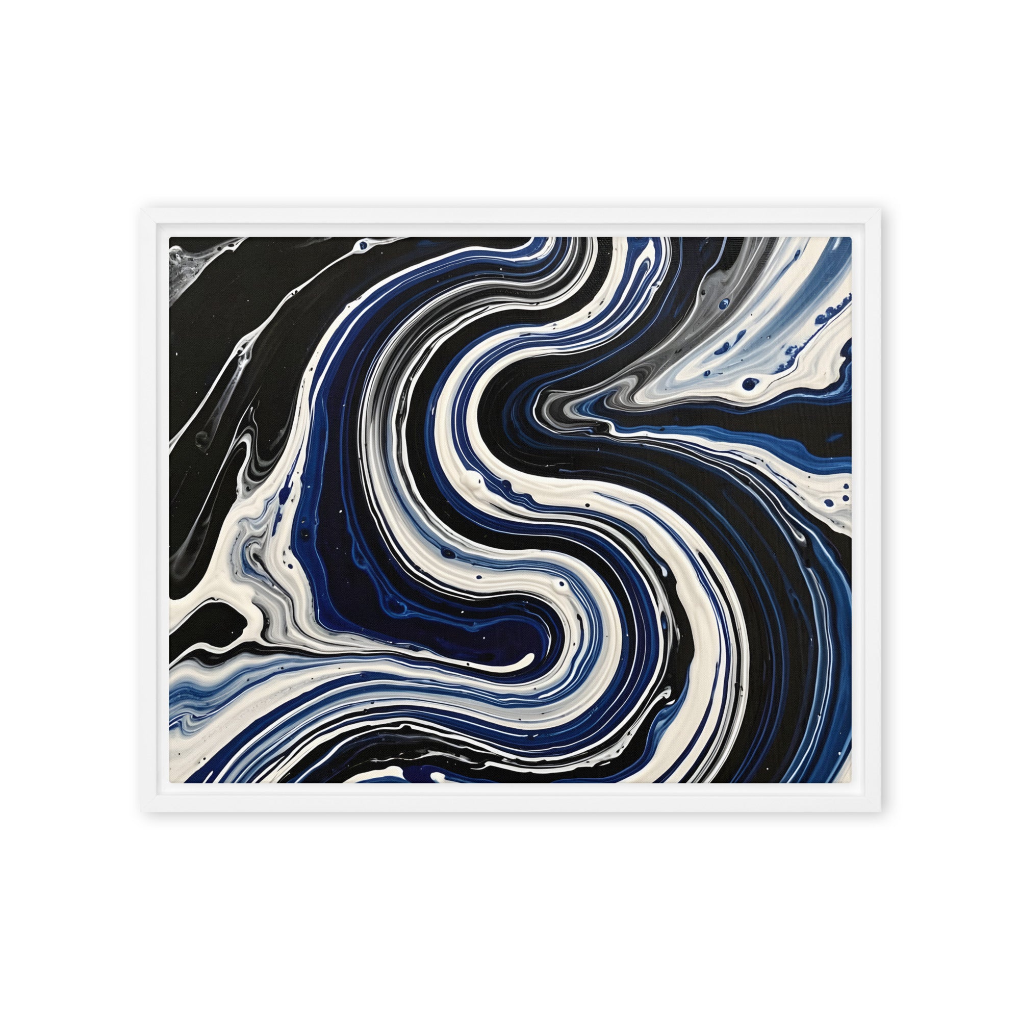 Midnight Surge framed canvas print product mockup in brown frame, 24 x 32 inch large size