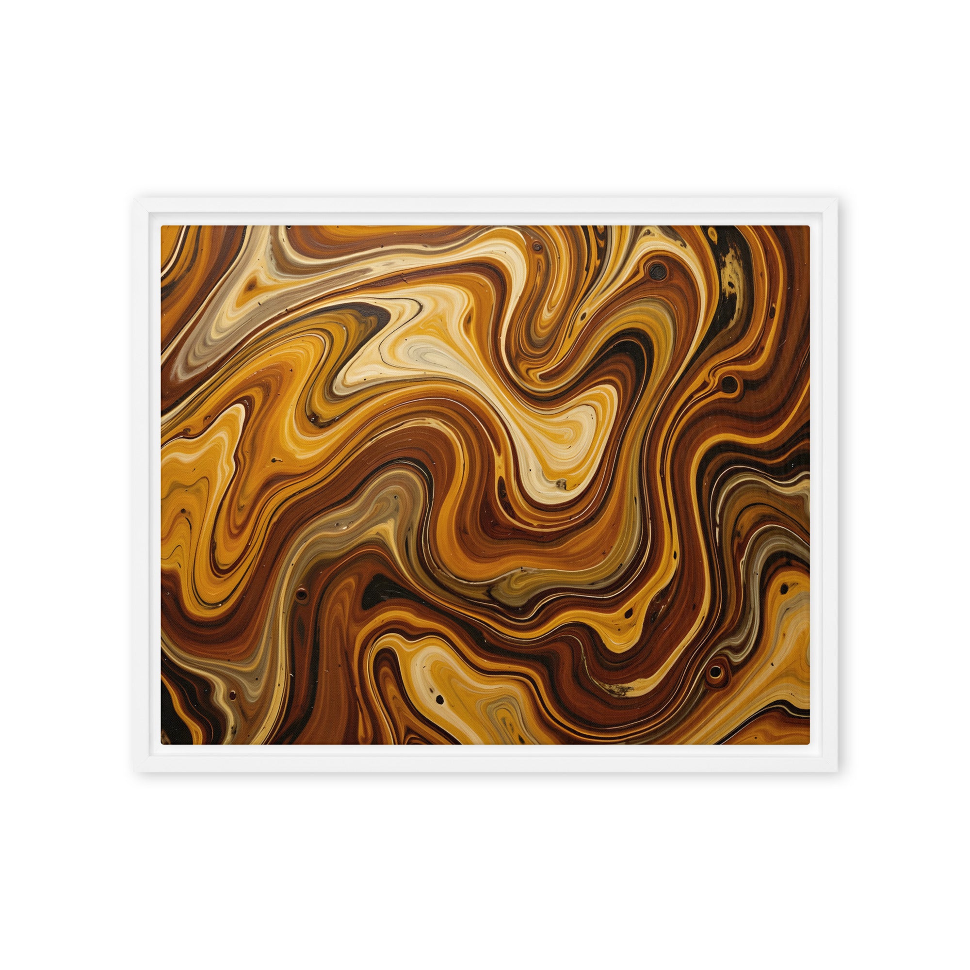 Molten Earth framed canvas print product mockup in brown frame, 24 x 32 inch large size