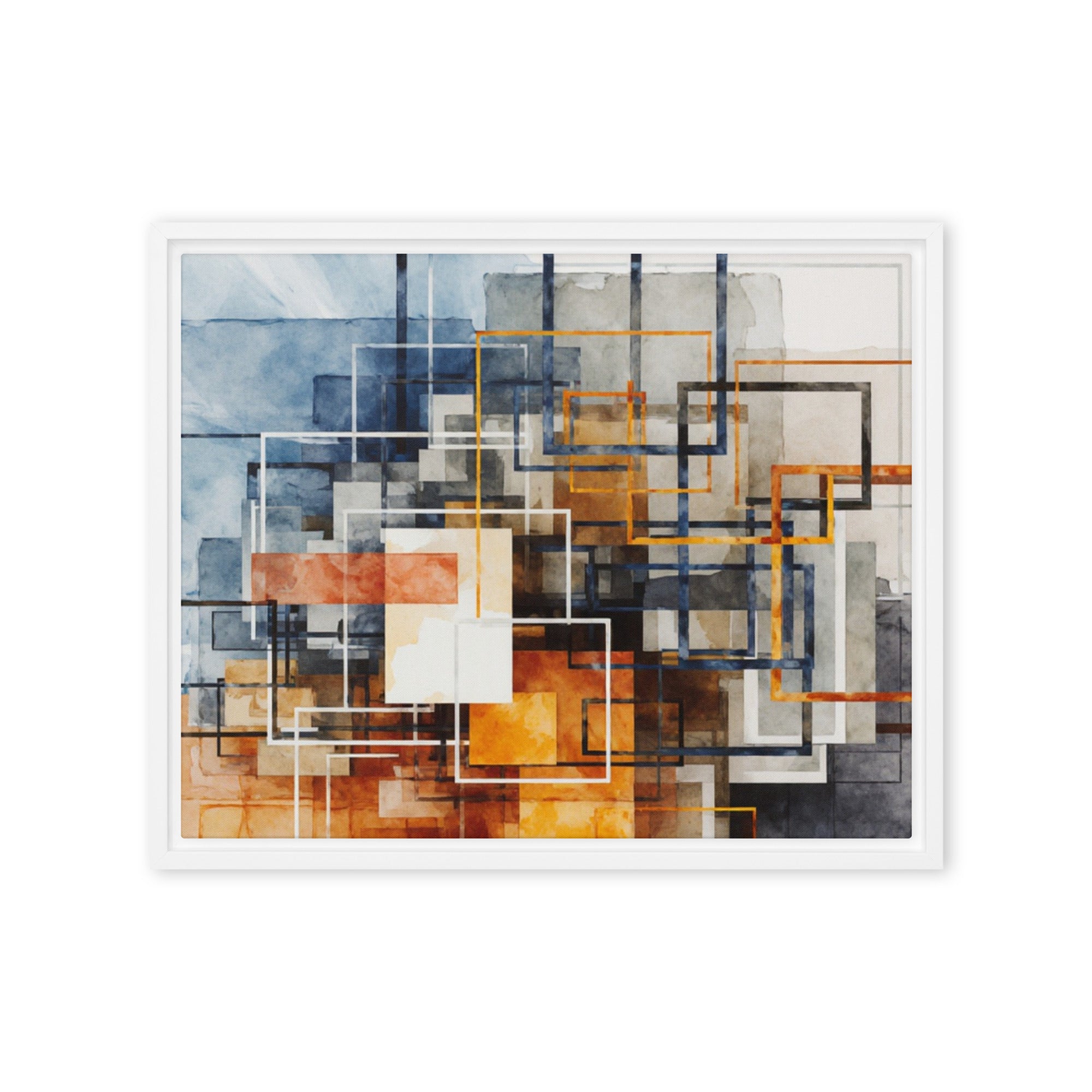 Stratum framed canvas print product mockup in brown frame, 24 x 32 inch large size