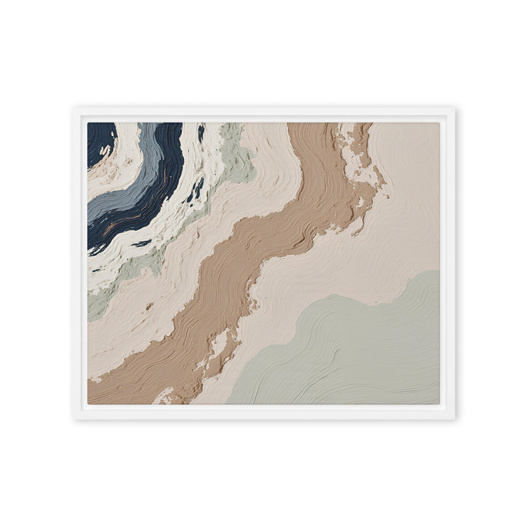 Spall framed canvas artwork with fractured stone-like layers and linear fissures, shown on white.
