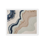 Striata framed canvas artwork with rhythmic bands of mineral color and sediment-like layers, shown on white.
