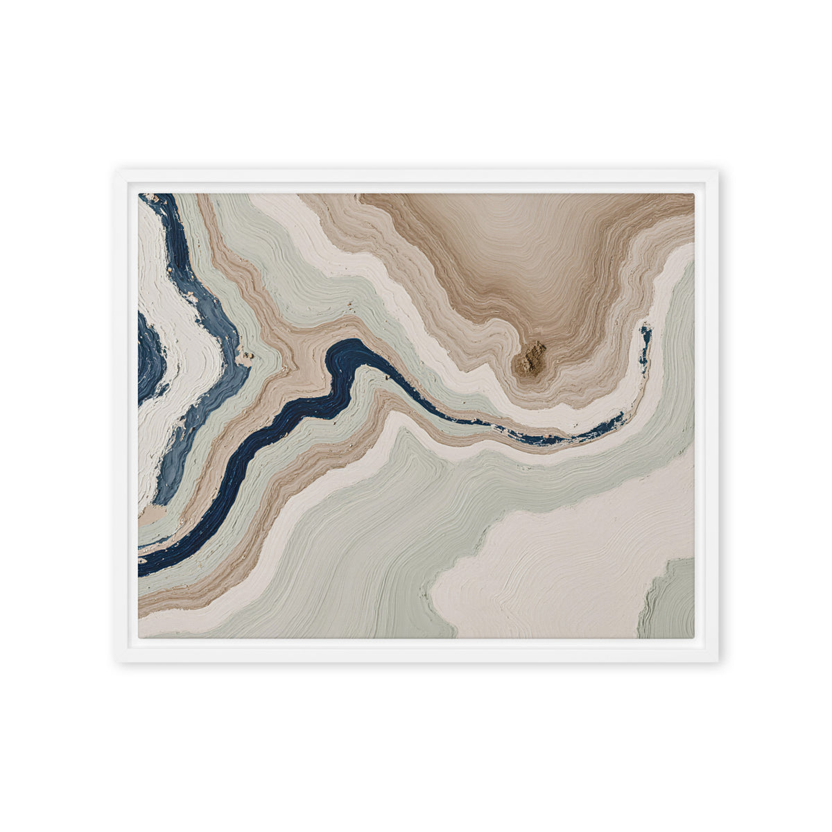 Terrace framed canvas artwork with stepped stone-like shelves and warm mineral gradients, shown on white.