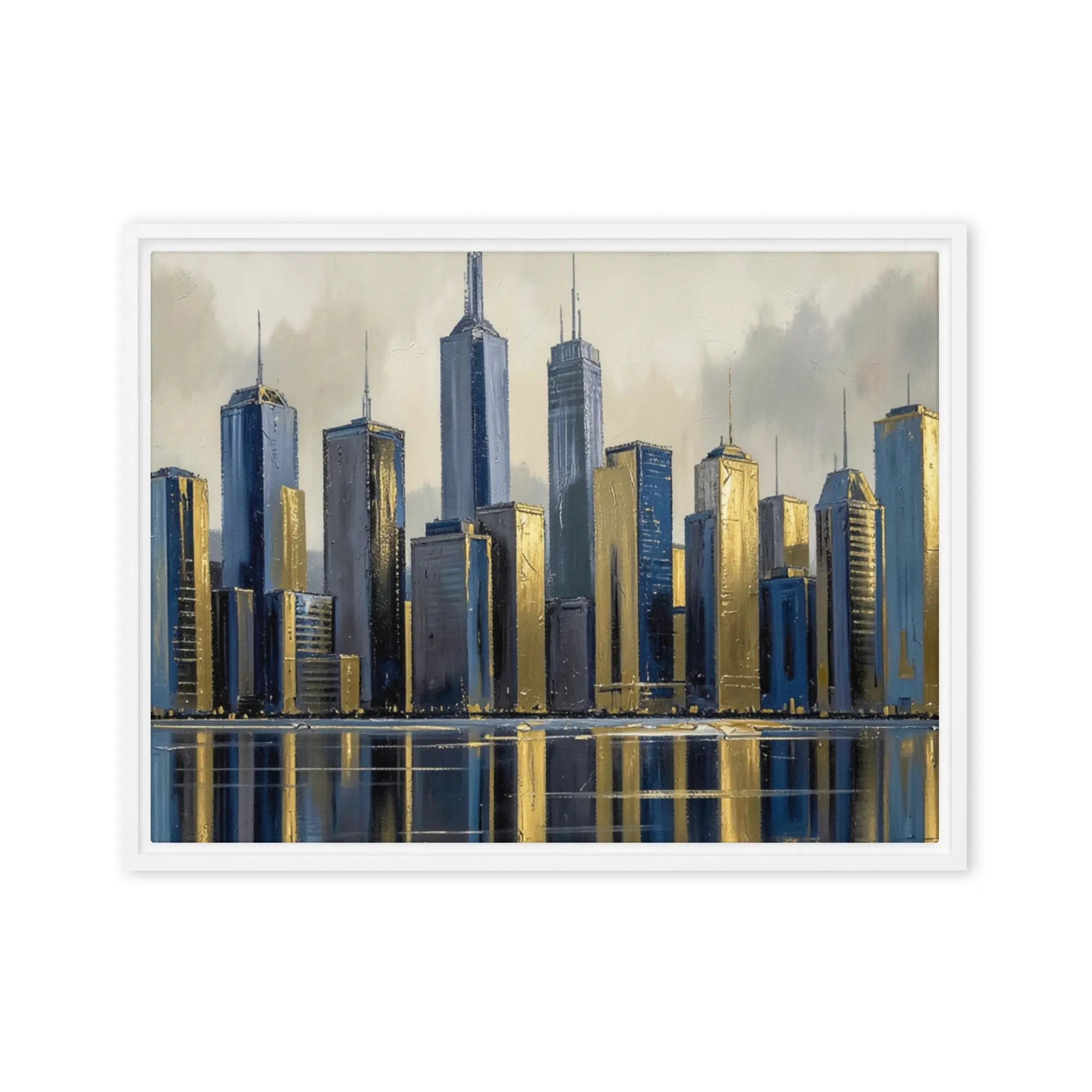 Lumina wall art product image as a framed canvas skyline in brown frame, 24 x 36 inch statement piece