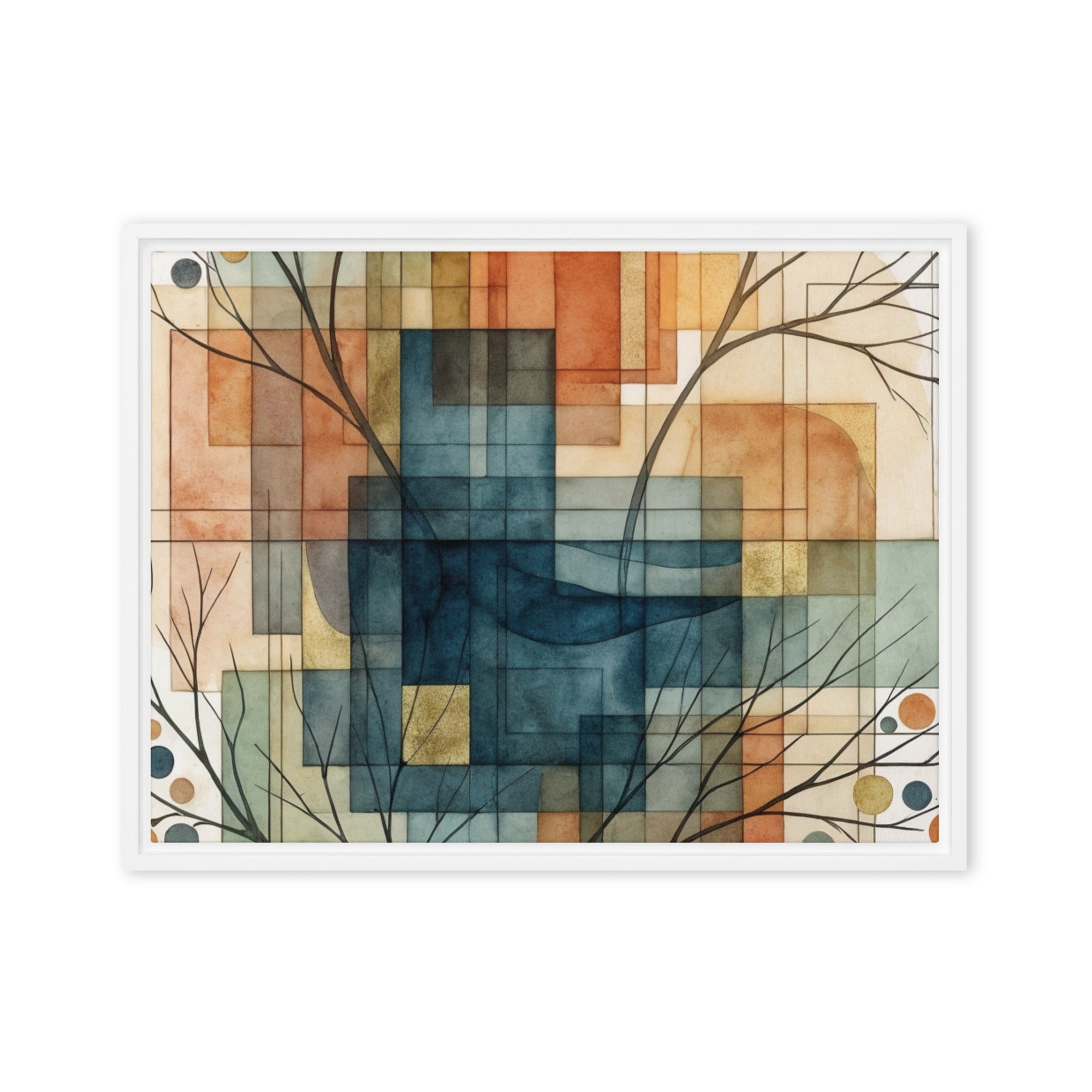 Always framed canvas urban with product details shown in brown frame, 20 x 30 inch large size