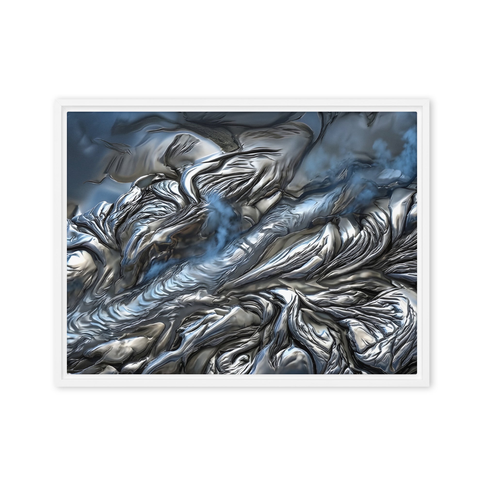 Andesite framed canvas print with product details shown in white frame, 9 x 12 inch universal size