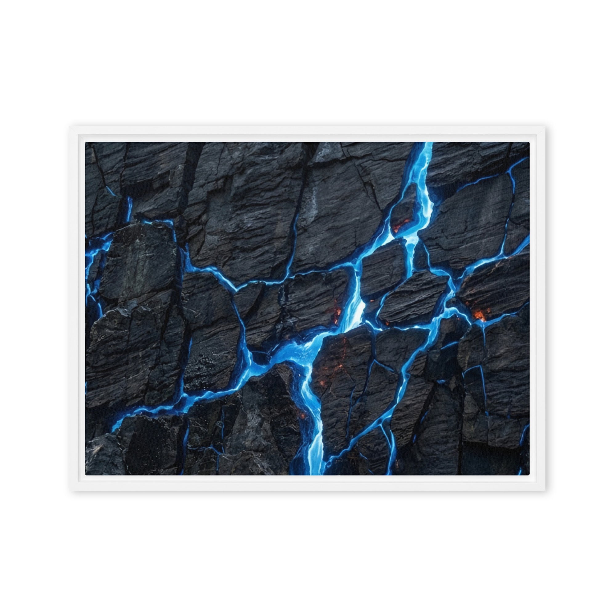 Effusions framed canvas print with product details shown in white frame, 9 x 12 inch universal size