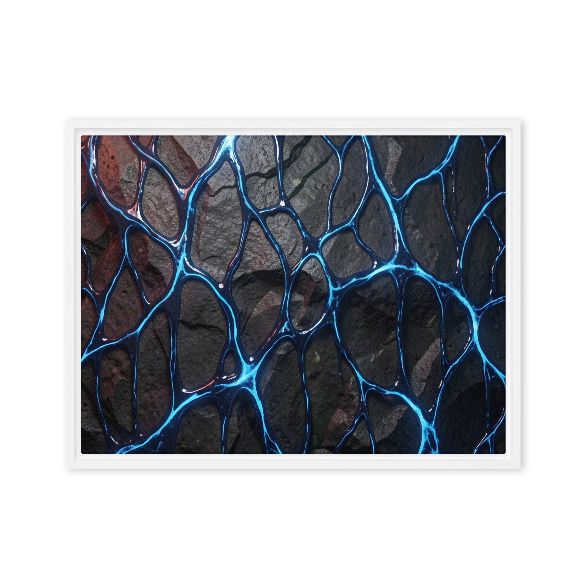Magmatic framed canvas print with product details shown in white frame, 9 x 12 inch universal size