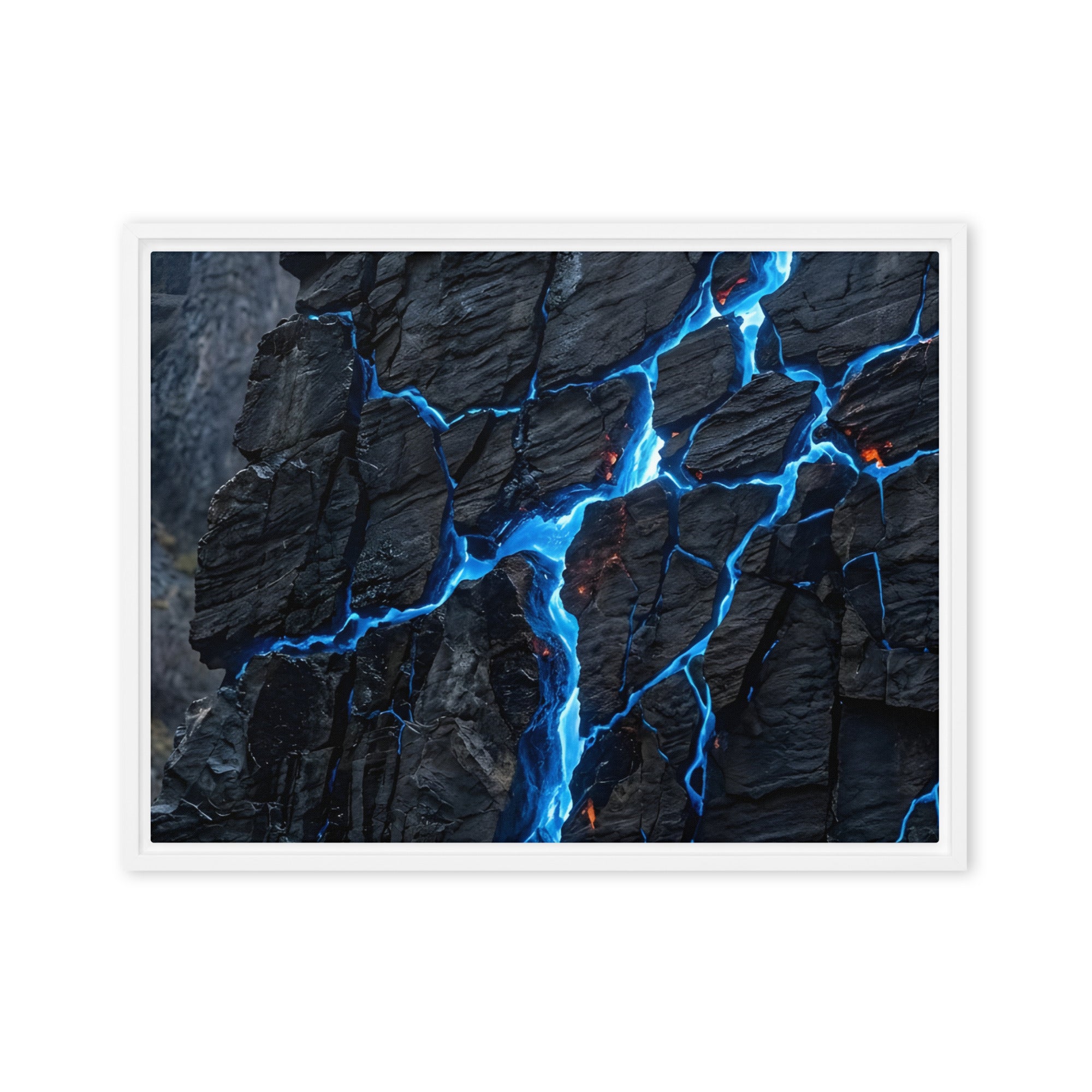 Xenolith framed canvas print with product details shown in white frame, 9 x 12 inch universal size