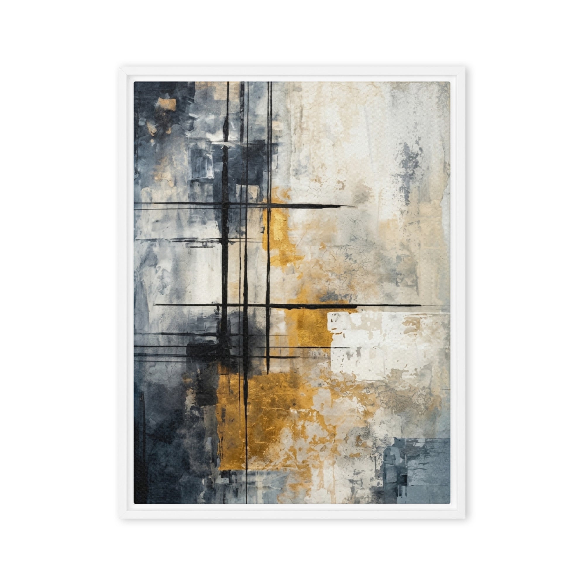 Elitist framed canvas print with product details shown in white frame, 9 x 12 inch universal size