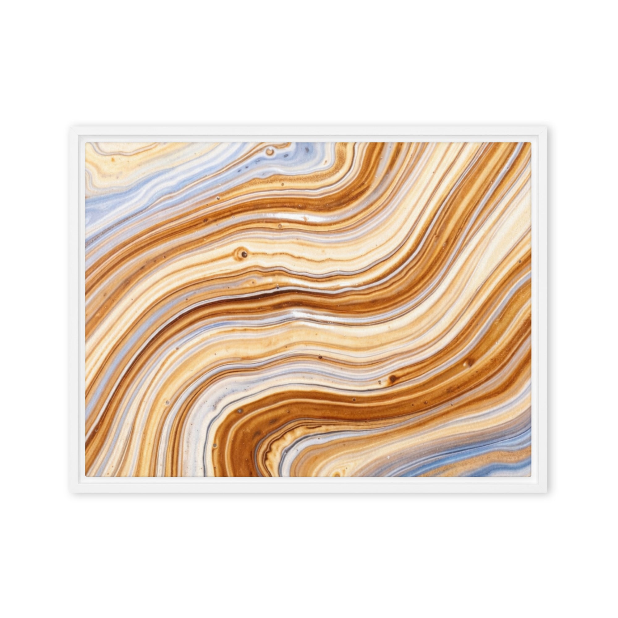 Dune framed canvas print with product details shown in white frame, 9 x 12 inch universal size
