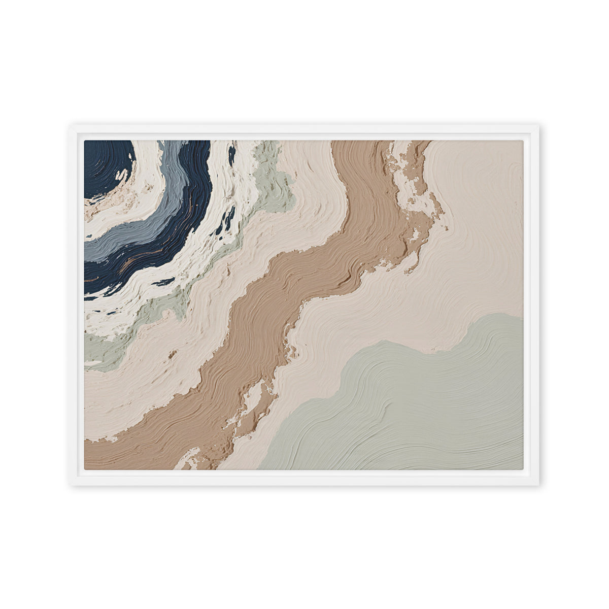Spall framed canvas artwork with fractured stone-like layers and linear fissures, shown on white.