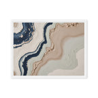 Striata framed canvas artwork with rhythmic bands of mineral color and sediment-like layers, shown on white.