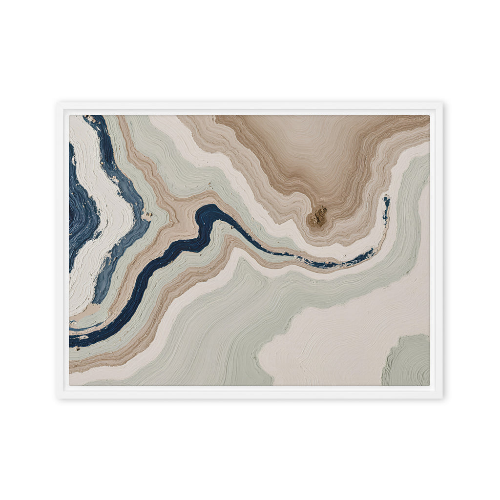Terrace framed canvas artwork with stepped stone-like shelves and warm mineral gradients, shown on white.