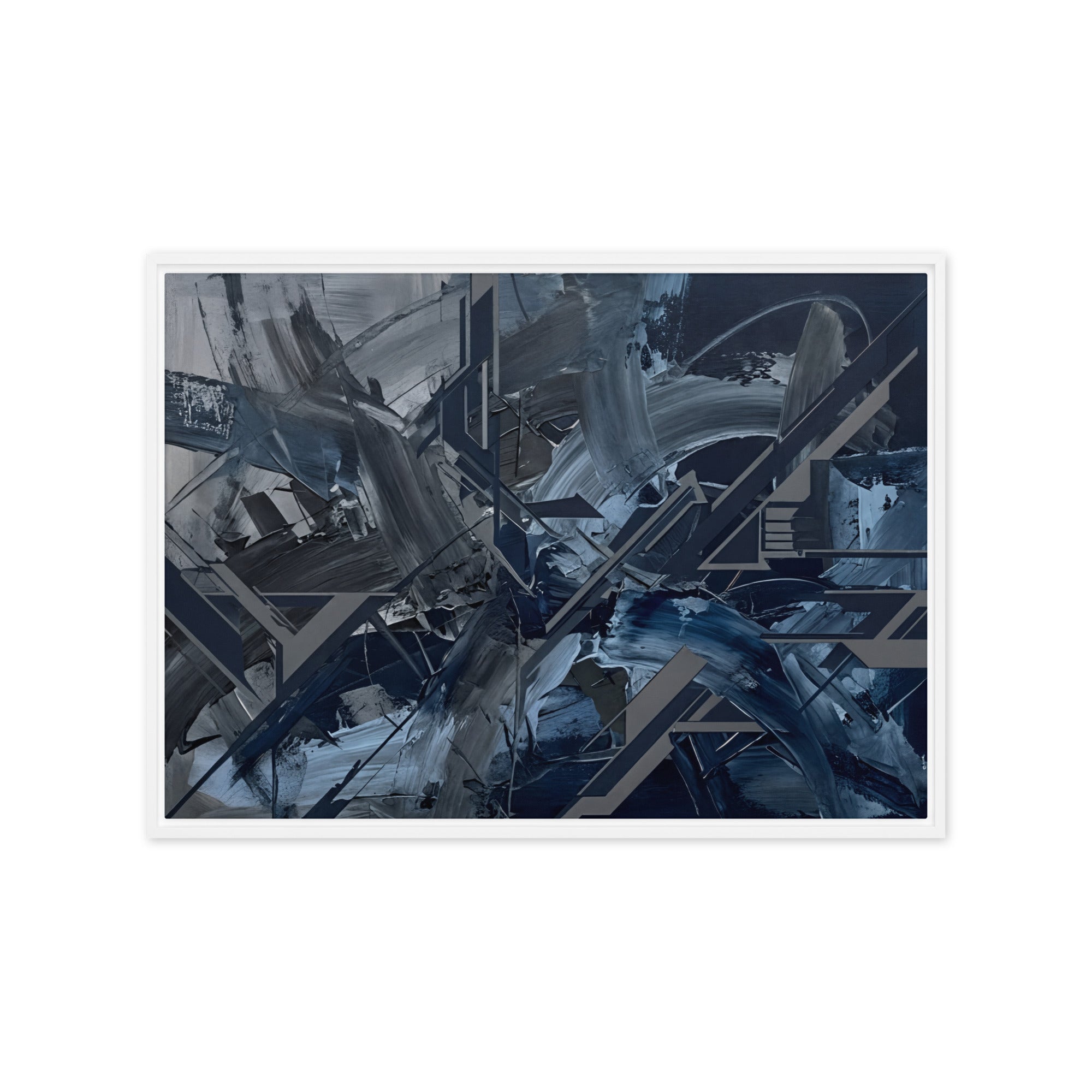 Torrent wall art product image as a framed canvas urban in white frame, 12 x 16 inch universal size